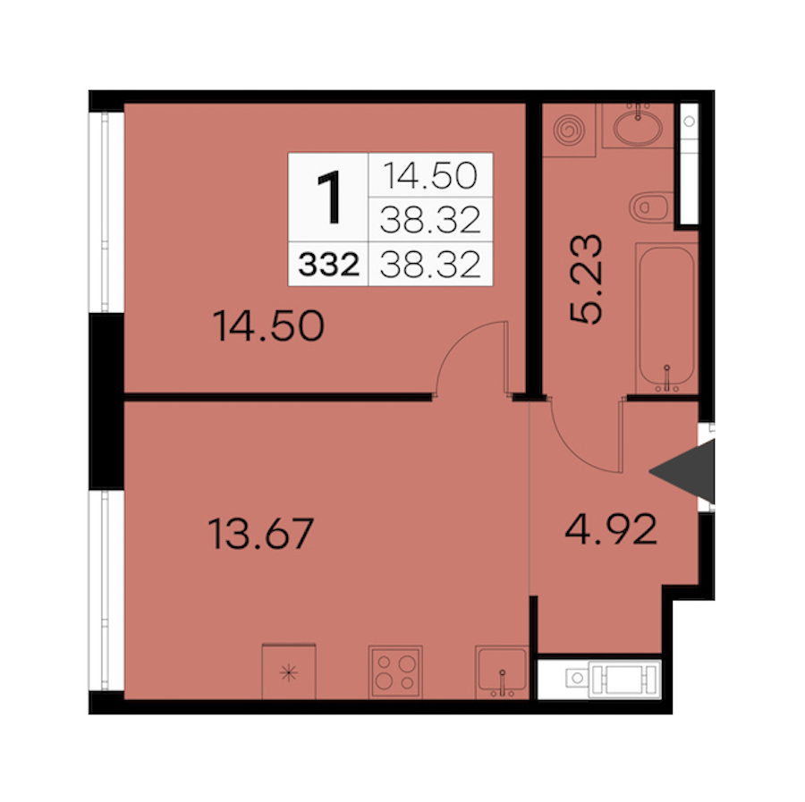 1-комнатная квартира 38.32 м², 16/19 эт., ЖК «GloraX Aura Vasileostrovsky»